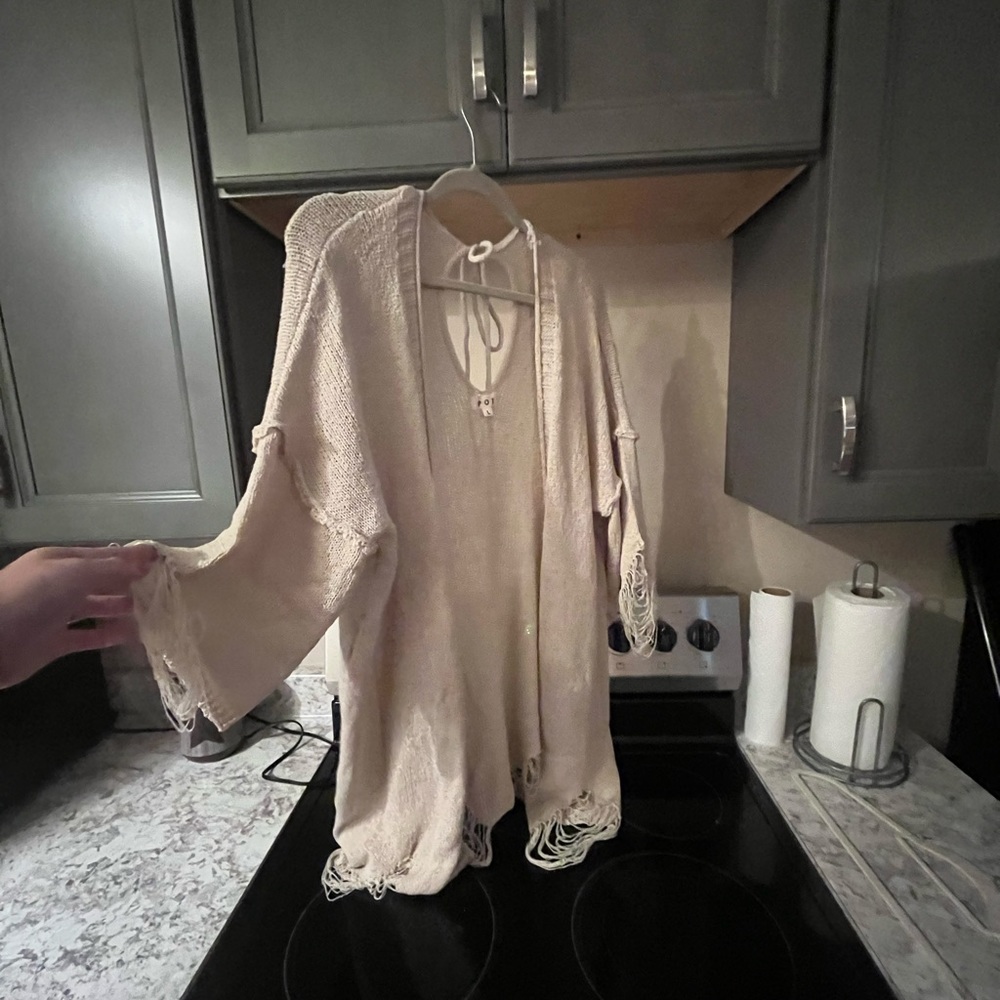 Pol Distressed, Oversized, Short Sleeve Cardigan
